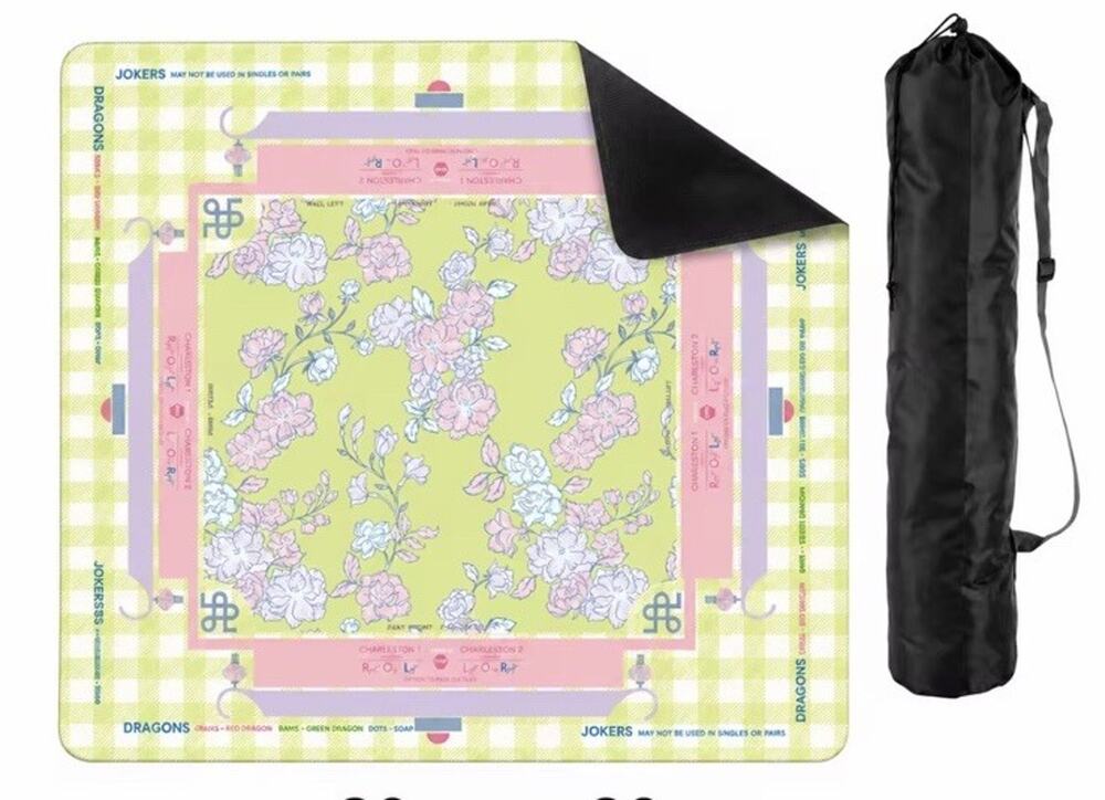 New Mahjong Table Mat Silent Non-Slip Game Mat w/ Carry Bag Garden party floral